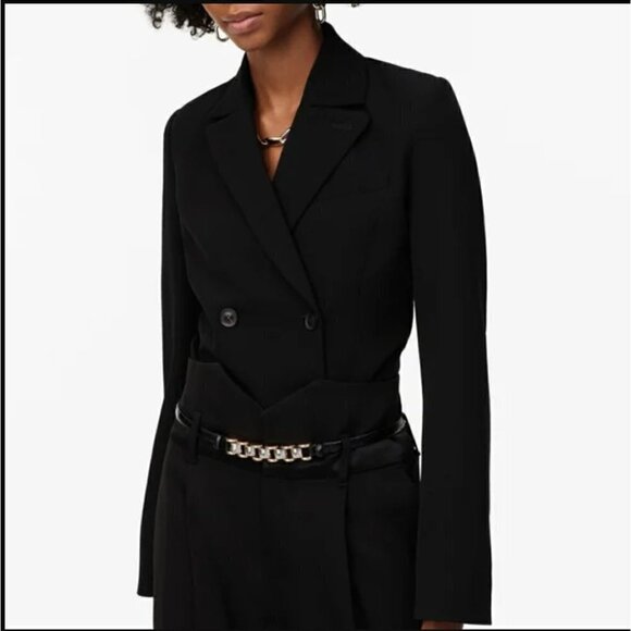 NWT Zara Black Gabardine Double Breasted Long Sleeve Collared Tuxedo Bodysuit M - Picture 3 of 13